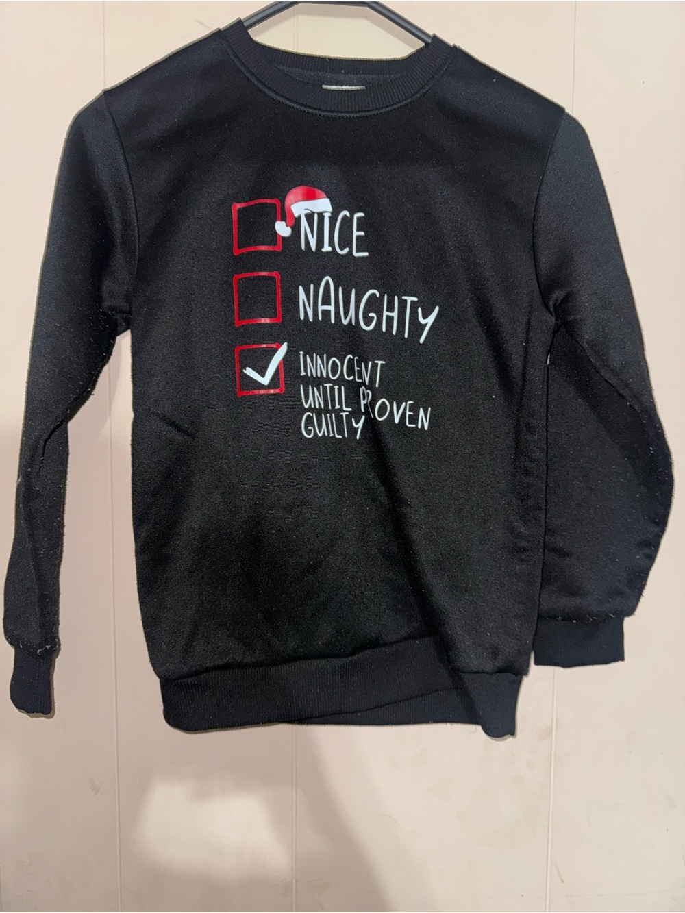 SHEIN Black Kids Holiday Sweatshirt with Festive Checklist Graphic
